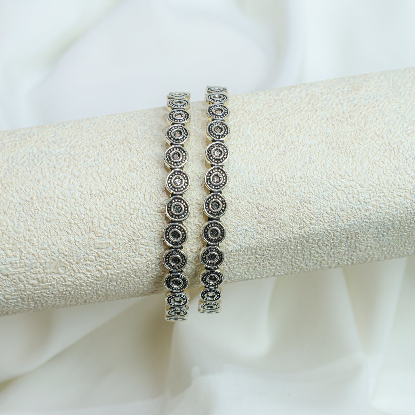 925 Silver Bangles| Moh Silver Floral Coin Bangles ( Single Piece)