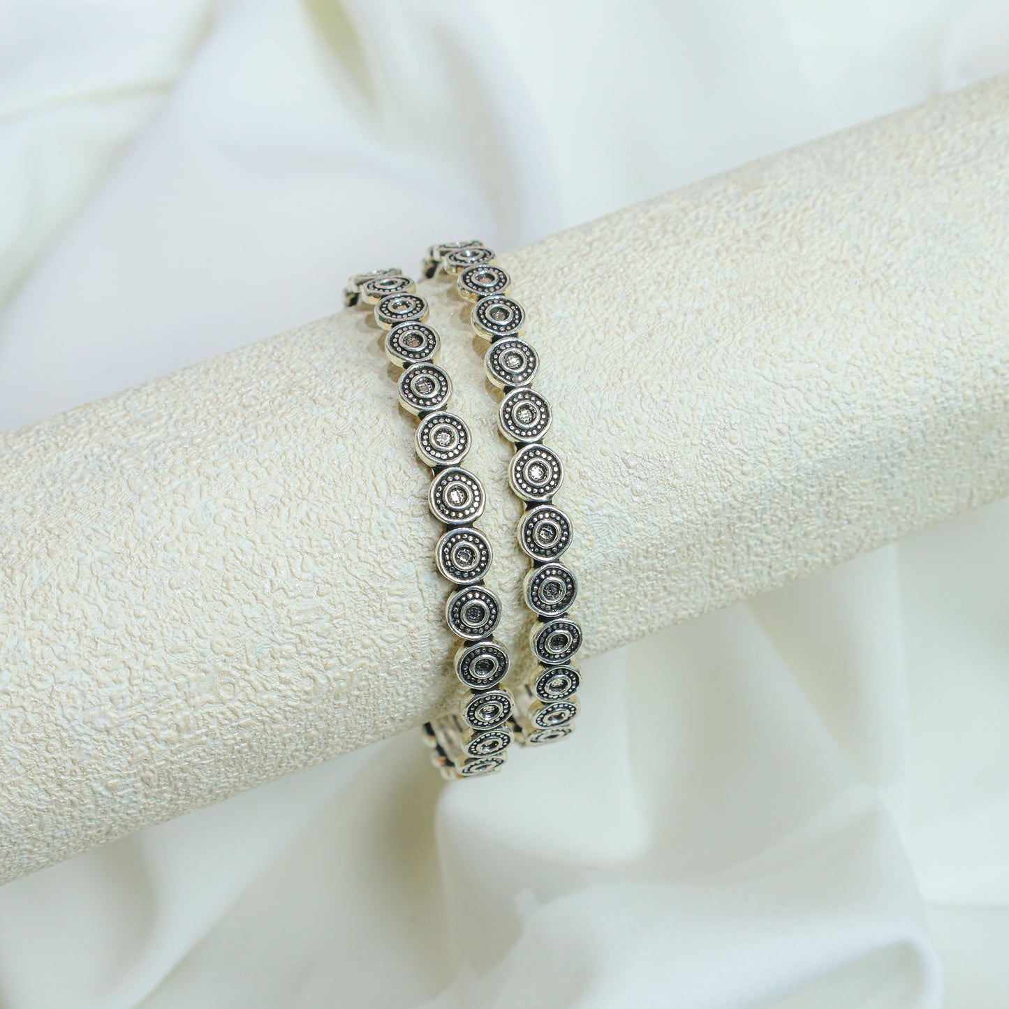 925 Silver Bangles| Moh Silver Floral Coin Bangles ( Single Piece)