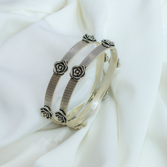 925 Single Bangles| Moh Rose Flower Silver Statement Bangle ( Single Piece)