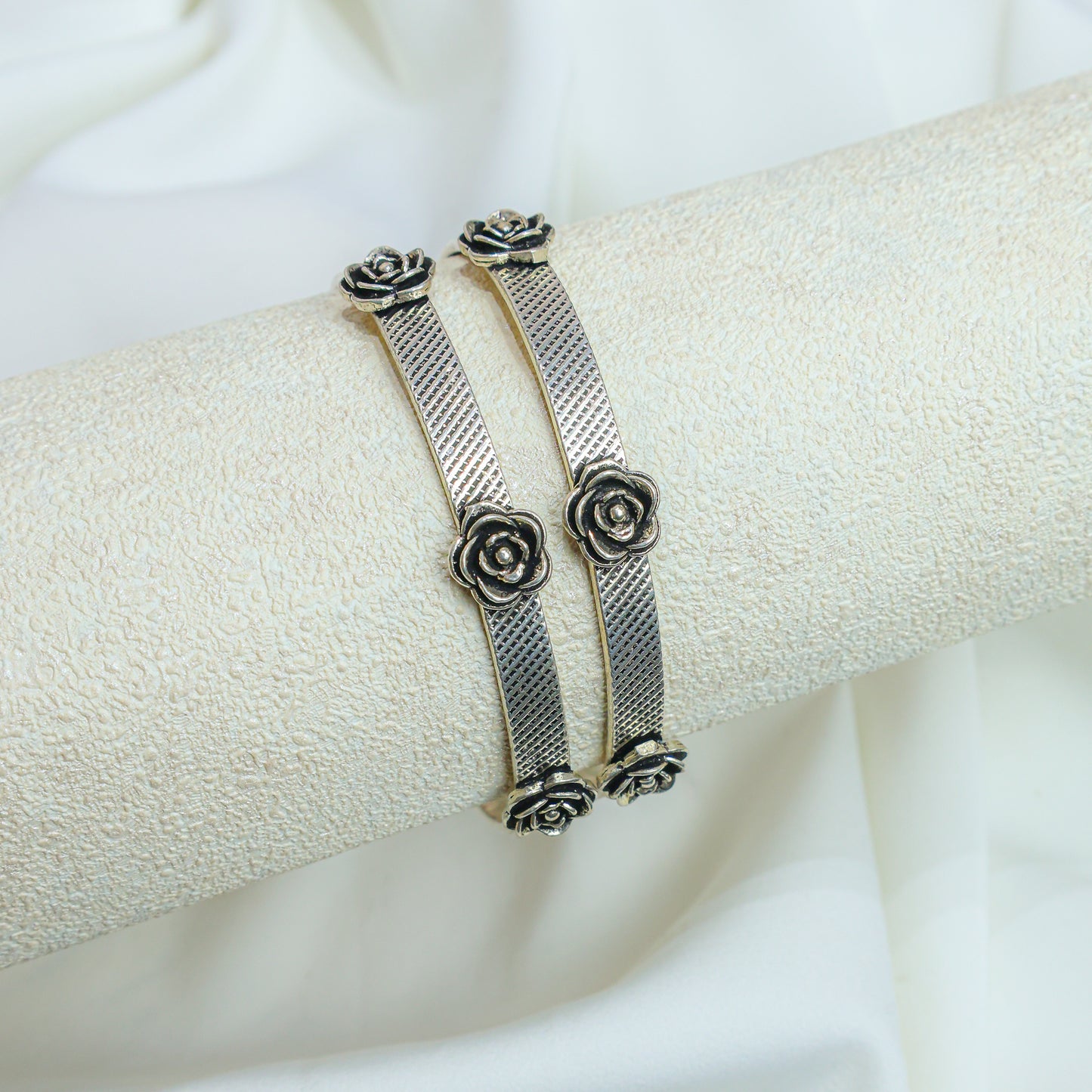 925 Single Bangles| Moh Rose Flower Silver Statement Bangle ( Single Piece)