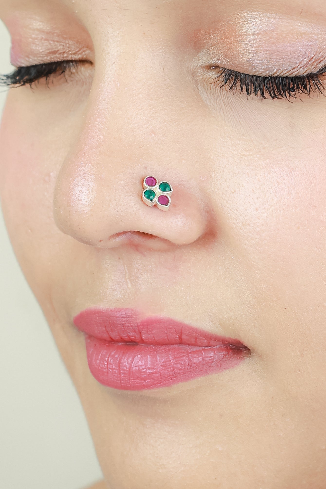 925 Silver Nosepin| Nazakat Emerald and Ruby Silver Nose-pin