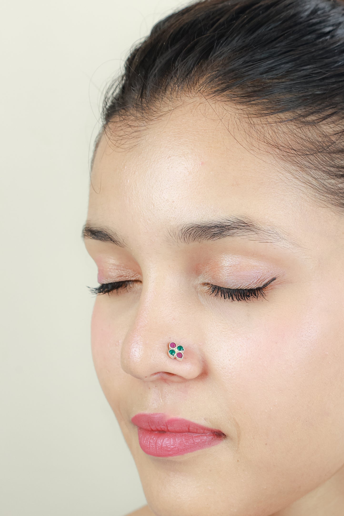 925 Silver Nosepin| Nazakat Emerald and Ruby Silver Nose-pin