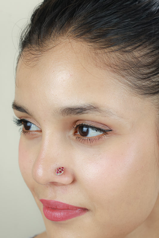 925 Silver Nosepin| Nazakat Ruby Oval Silver Nosepin