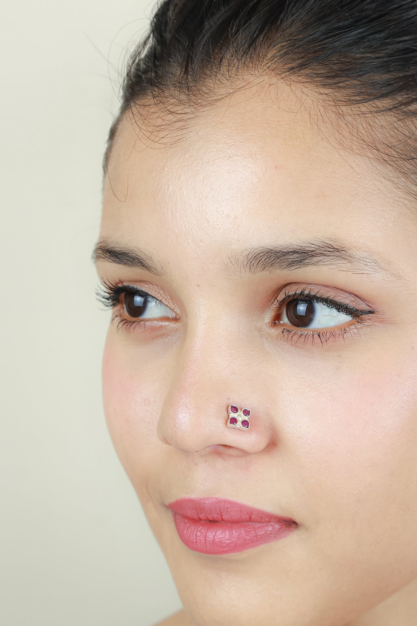 925 Silver Nosepin| Nazakat Ruby Petal Silver Nosepin
