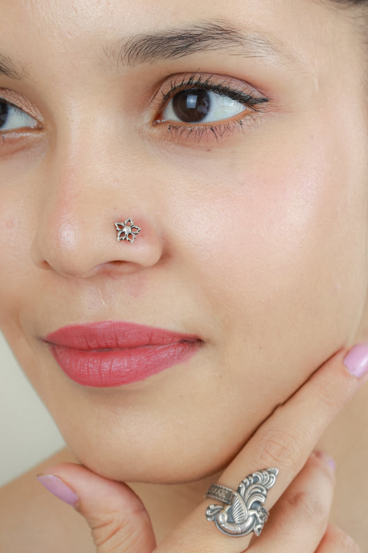 925 Silver Nosepin| Nazakat Floral Silver Nosepin