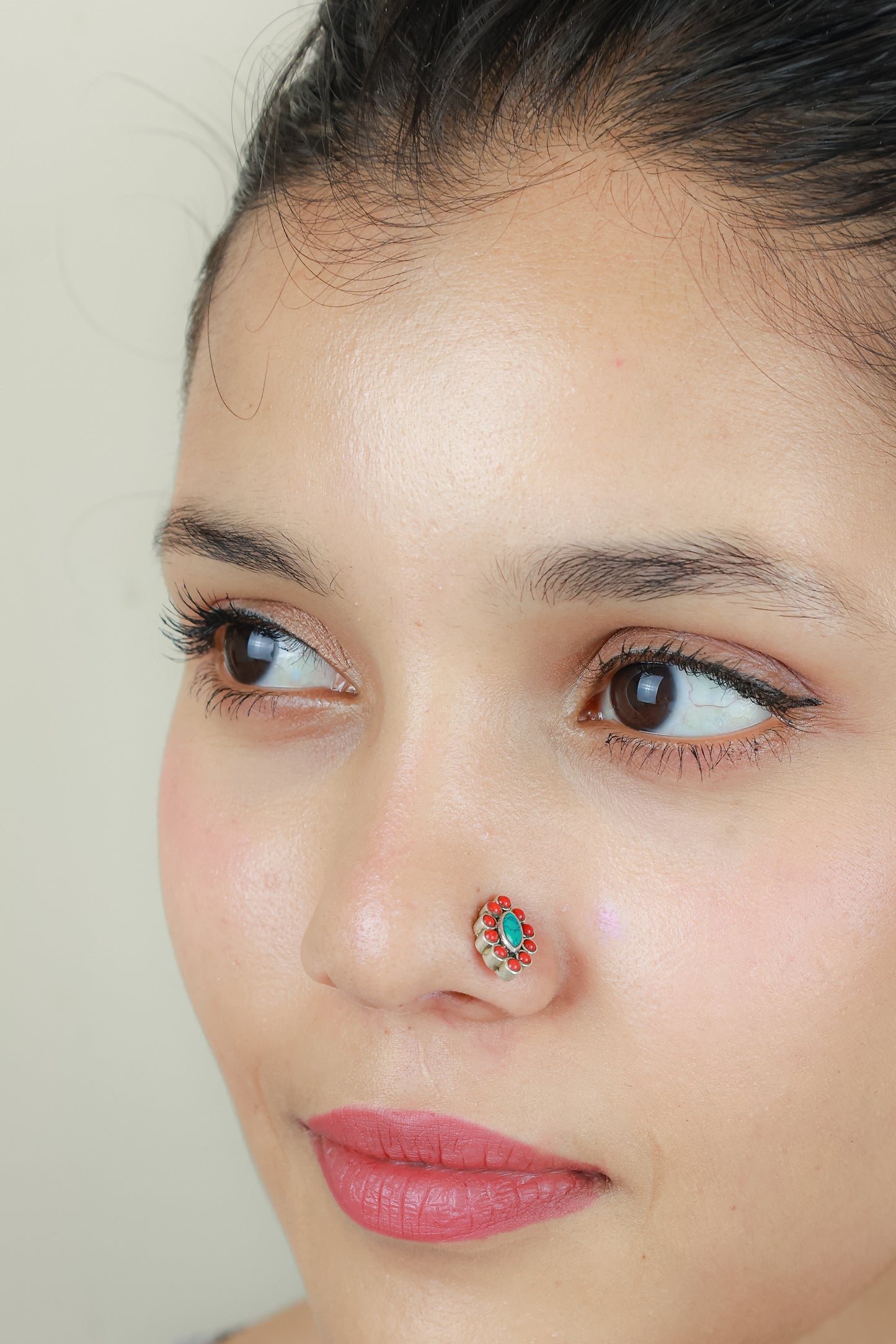 925 Silver Nosepin| Nazakat Coral And Turquoise Silver Nosepin