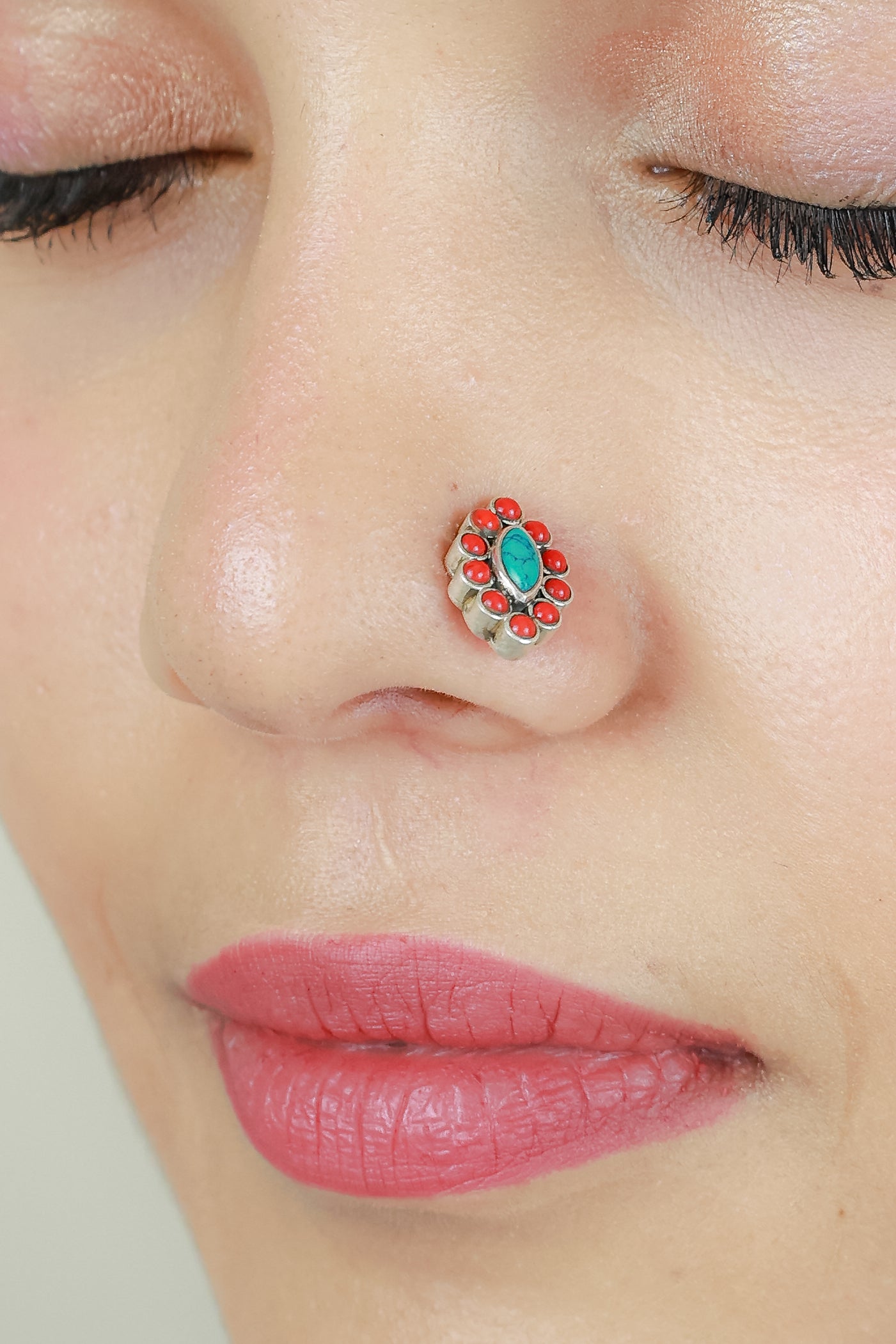 925 Silver Nosepin| Nazakat Coral And Turquoise Silver Nosepin