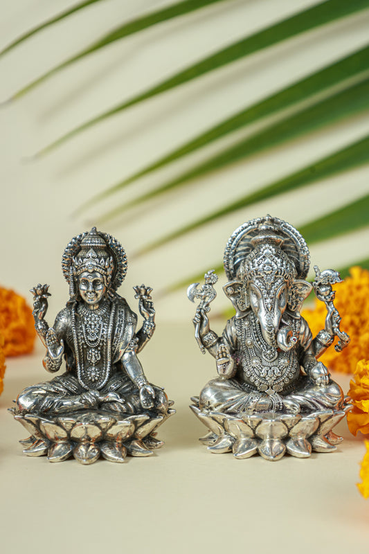 Silver Laxmi Ganesh idol