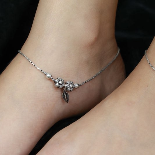 925 Silver Anklet| Nazakat Phool Pati Silver Anklet
