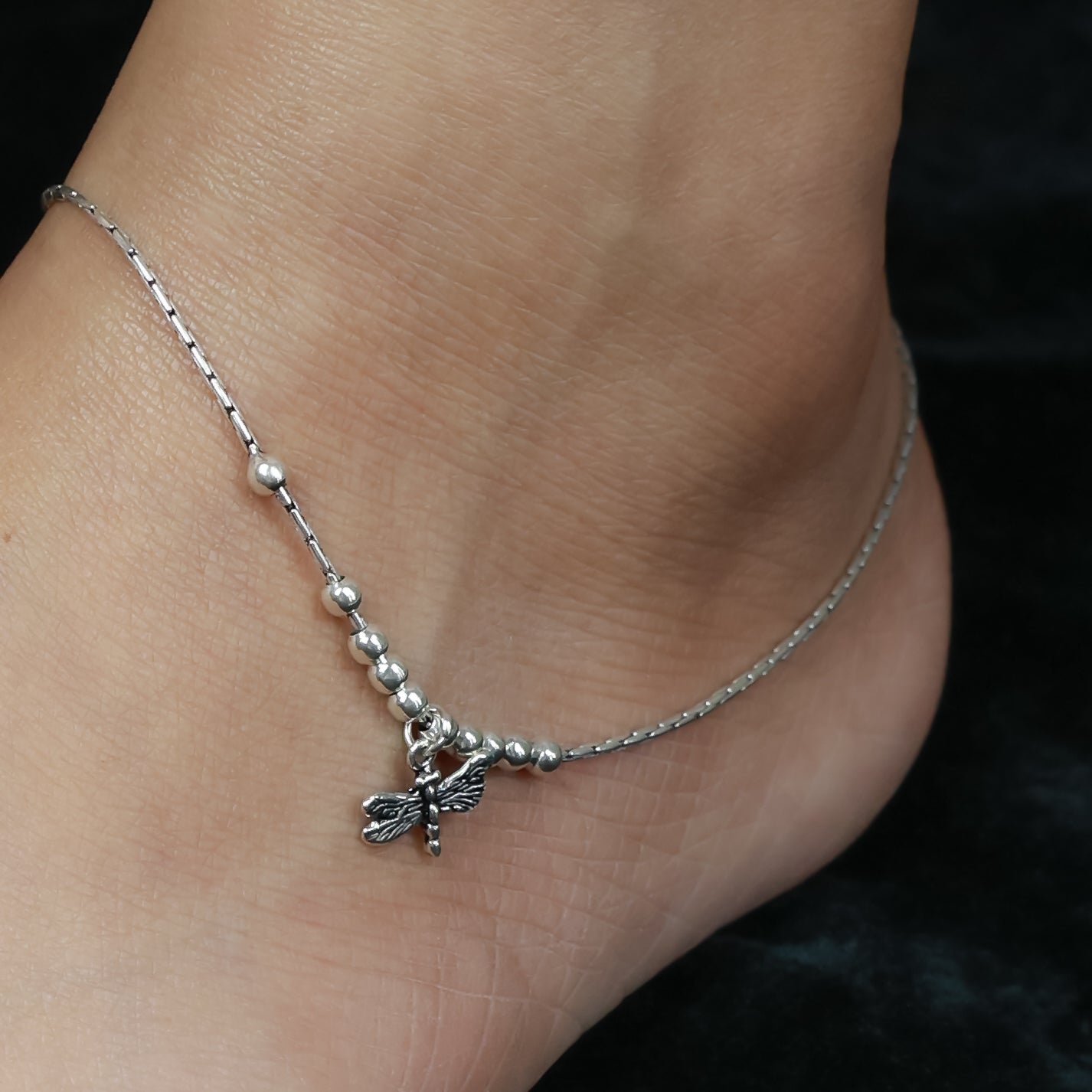 925 Silver Anklet| Nazakta Dragon Fly Silver Anklet