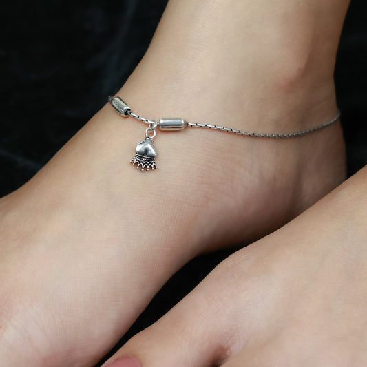 925 Silver Anklet| Nazakat Heart Silver Anklet