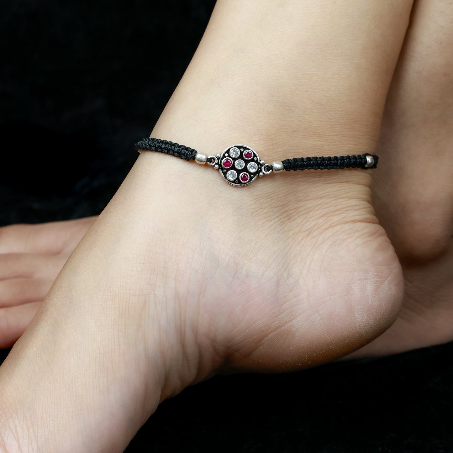 925 Silver Anklet| Aasma Nazakat Ruby and Zircon Silver Anklet( Single Piece)