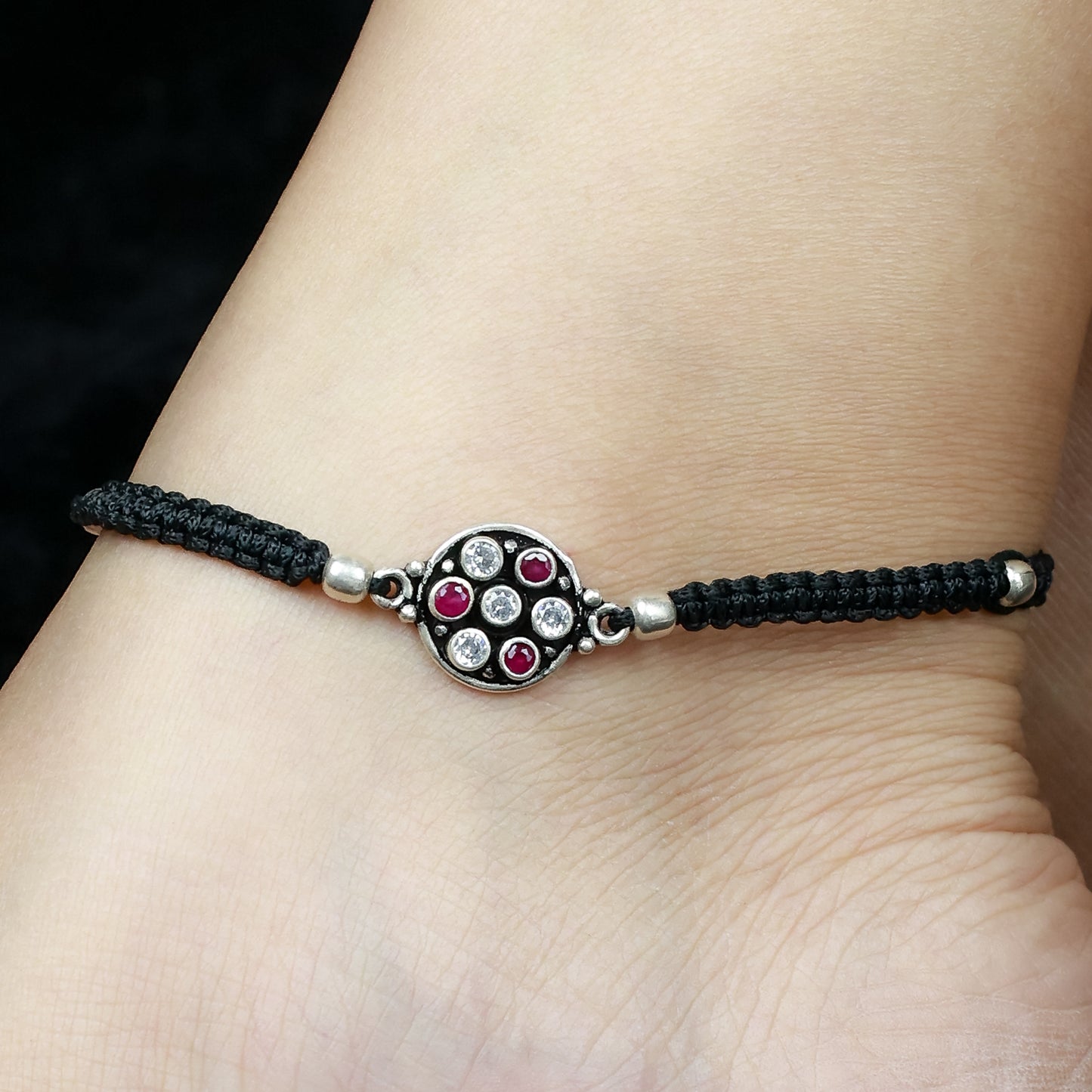 925 Silver Anklet| Aasma Nazakat Ruby and Zircon Silver Anklet( Single Piece)