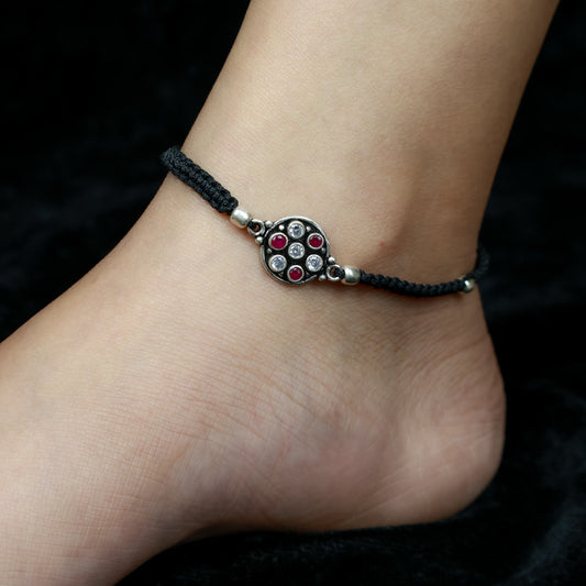 925 Silver Anklet| Aasma Nazakat Ruby and Zircon Silver Anklet( Single Piece)