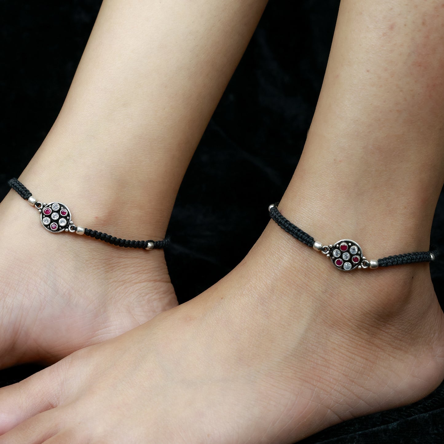 925 Silver Anklet| Aasma Nazakat Ruby and Zircon Silver Anklet( Single Piece)