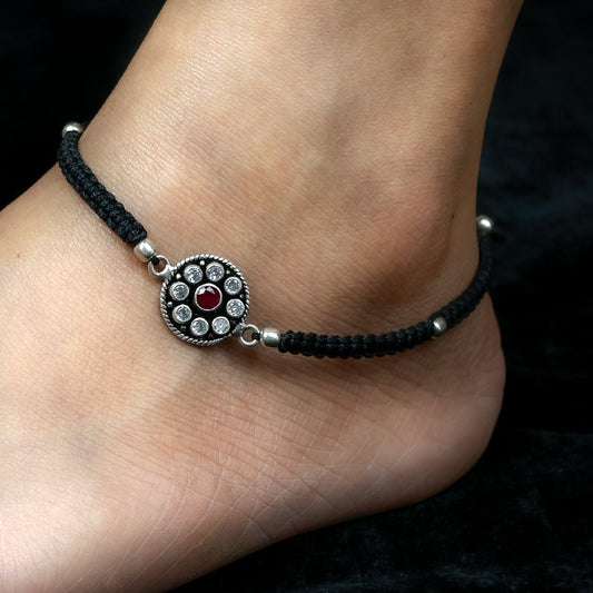 925 Silver Anklet| Aasma Nazakat Ruby And Zircon Silver Anklet