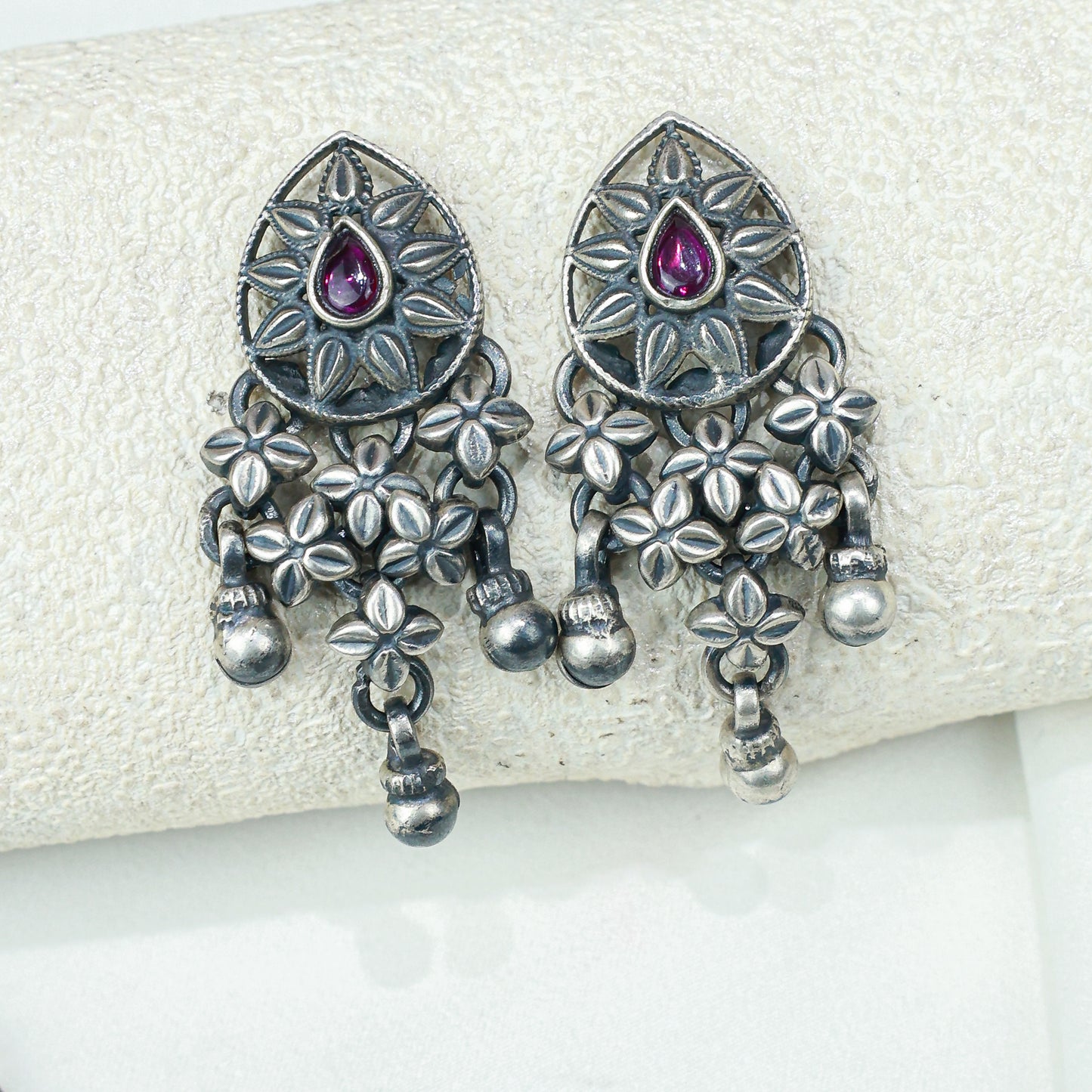 Tridha Tribal Statement Filigree Work and Ruby Necklace With Earrings