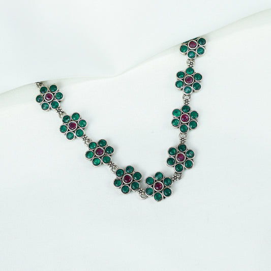 Ayushi Semiprecious Delicate Ruby & Emerald Daisy Flower 925 Silver Necklace