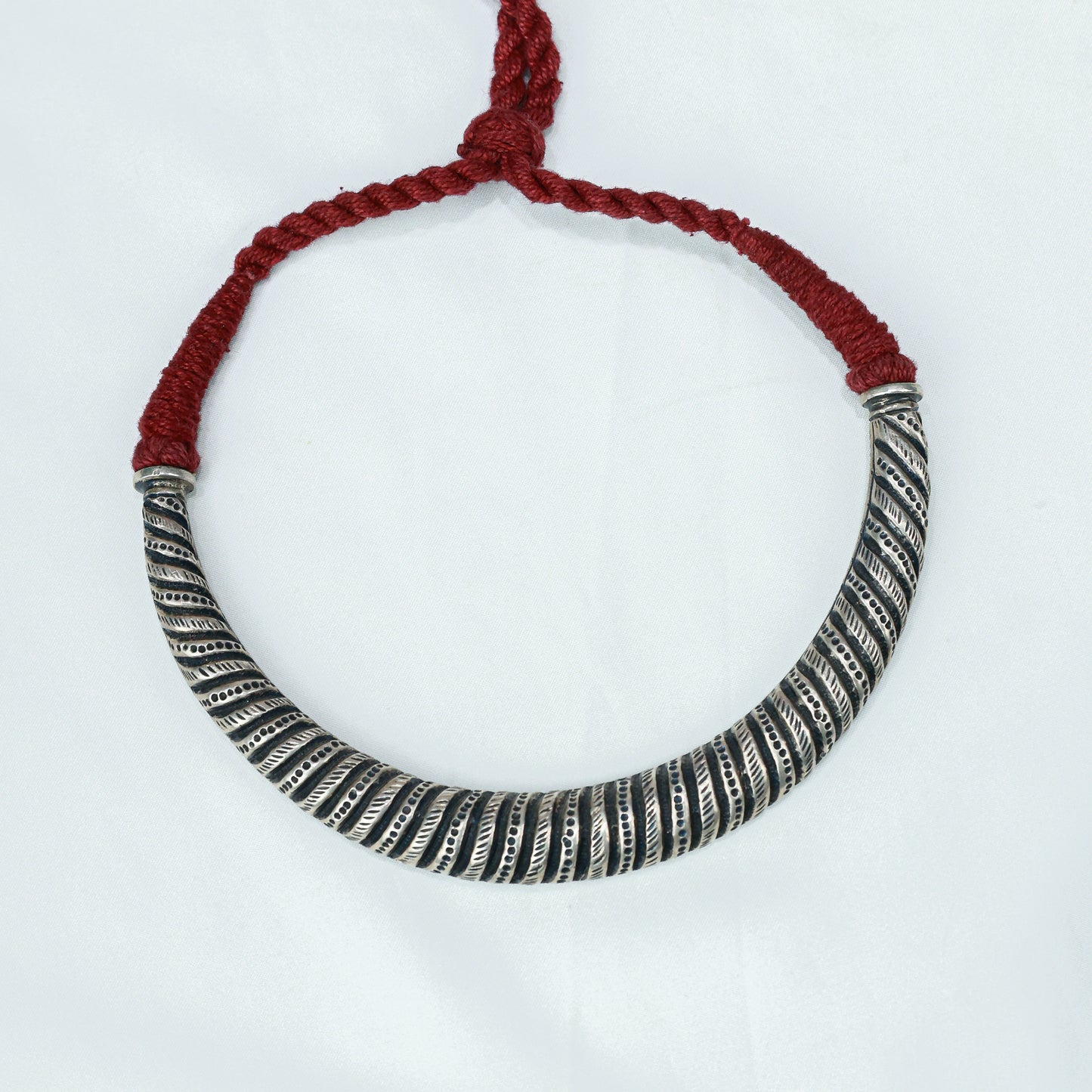 Tridha Tribal Criss Cross 925 Silver Hasli With Adjustable Dori