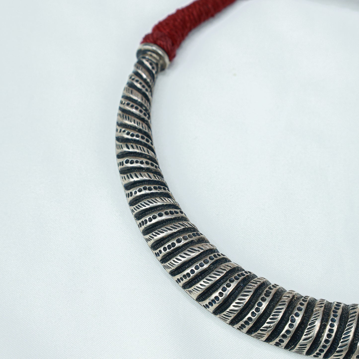 Tridha Tribal Criss Cross 925 Silver Hasli With Adjustable Dori
