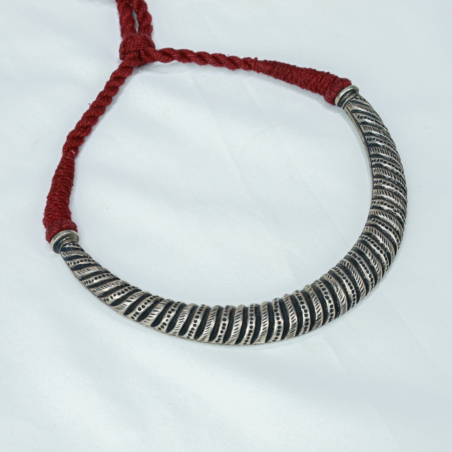 Tridha Tribal Criss Cross 925 Silver Hasli With Adjustable Dori