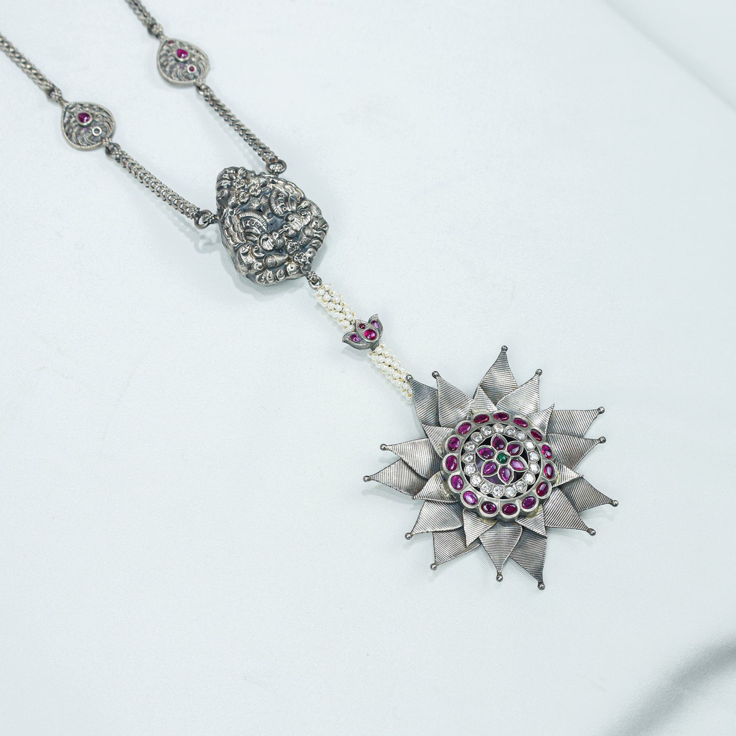 Anokhi Bloom Flower Statement 925 Silver Necklace