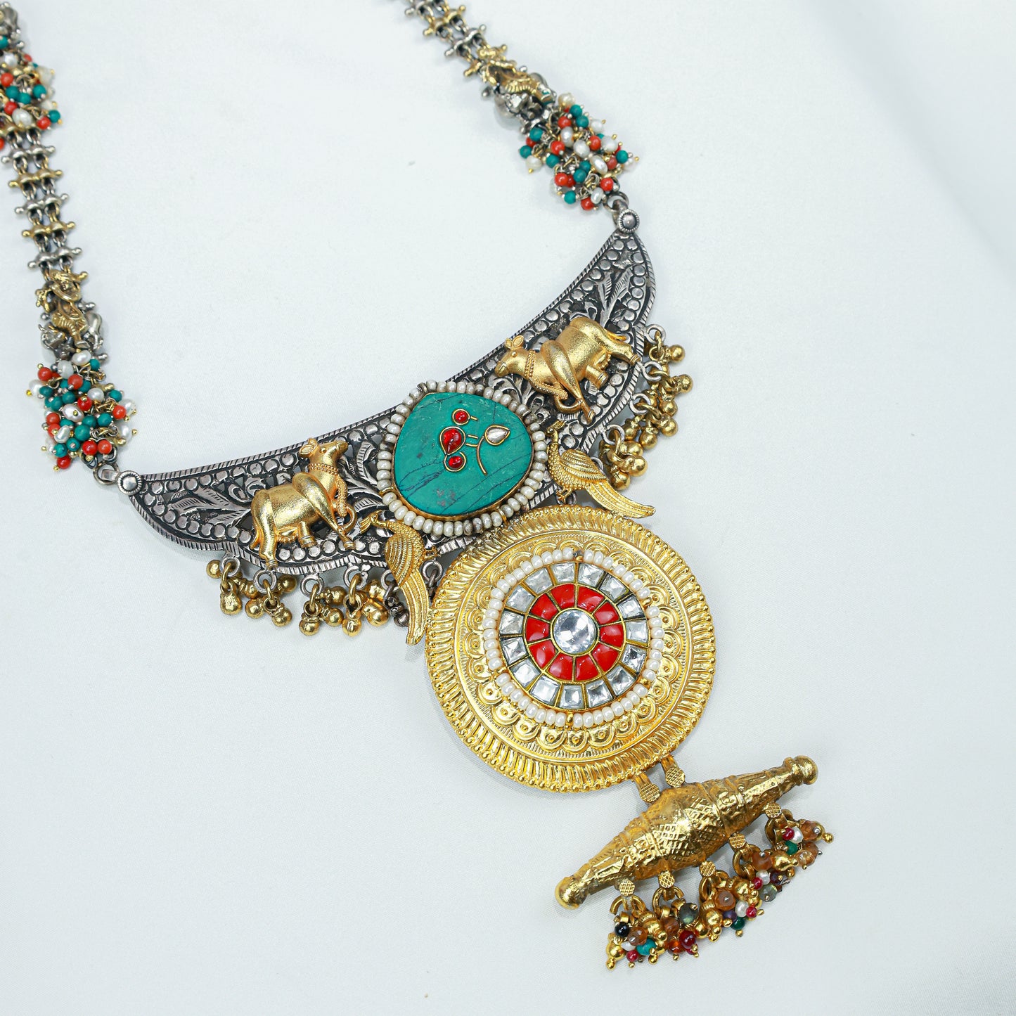 Anokhi Dual Tone Cow Motif And Kundan 925 Silver Necklace