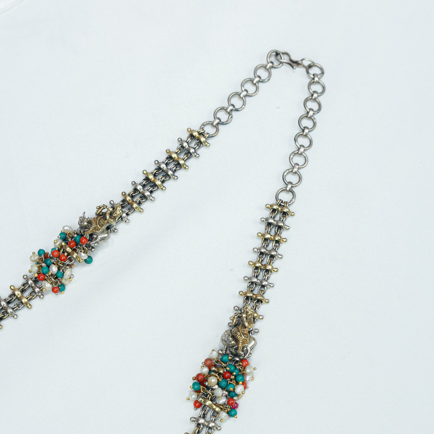 Anokhi Dual Tone Cow Motif And Kundan 925 Silver Necklace