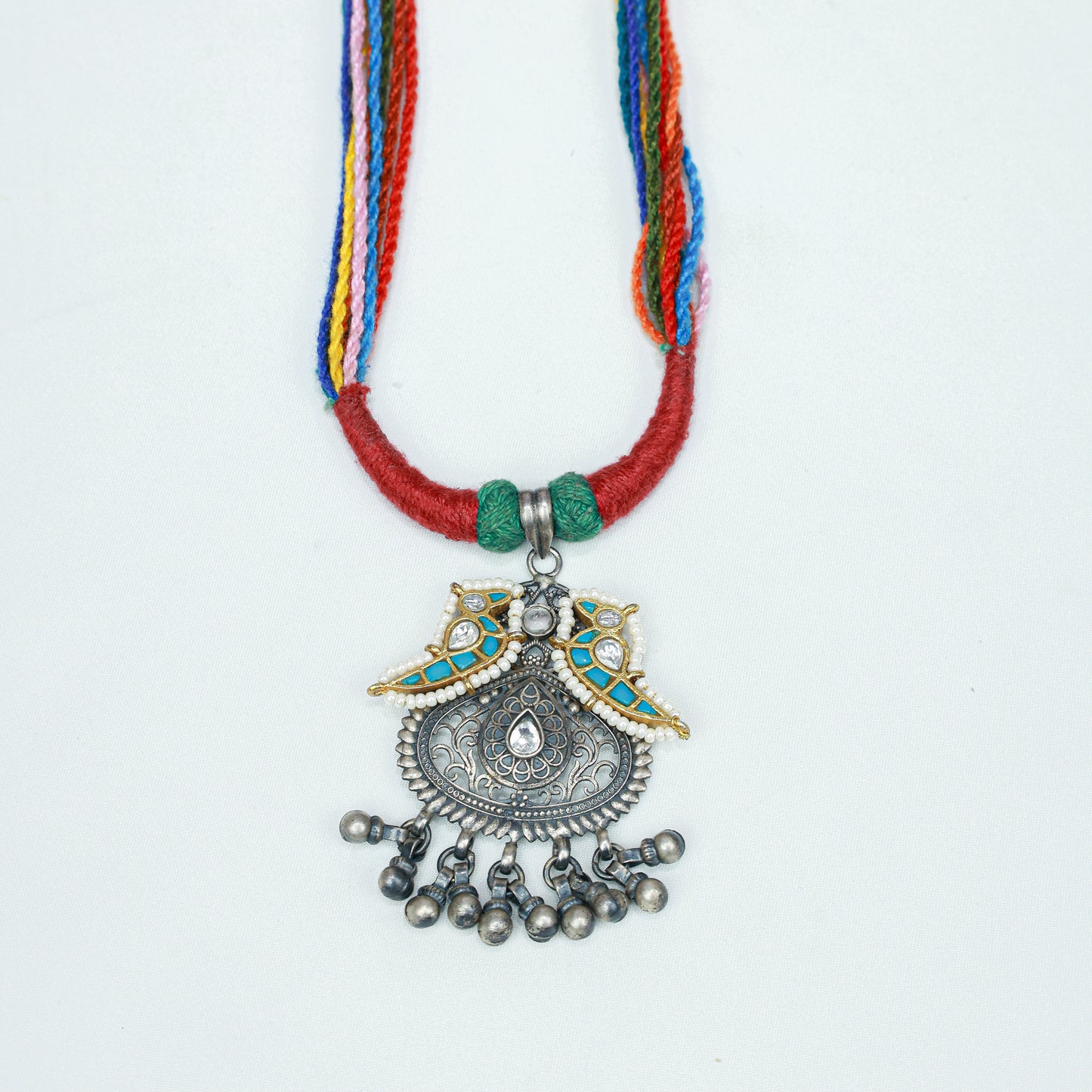 Anokhi Multi Color Dori And Parrot Motif 925 Silver Pendant