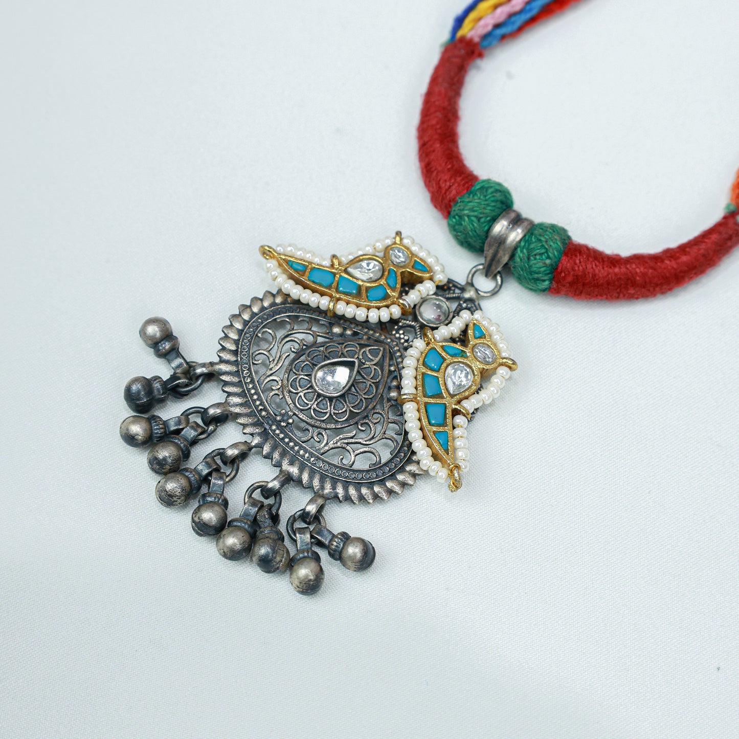 Anokhi Multi Color Dori And Parrot Motif 925 Silver Pendant