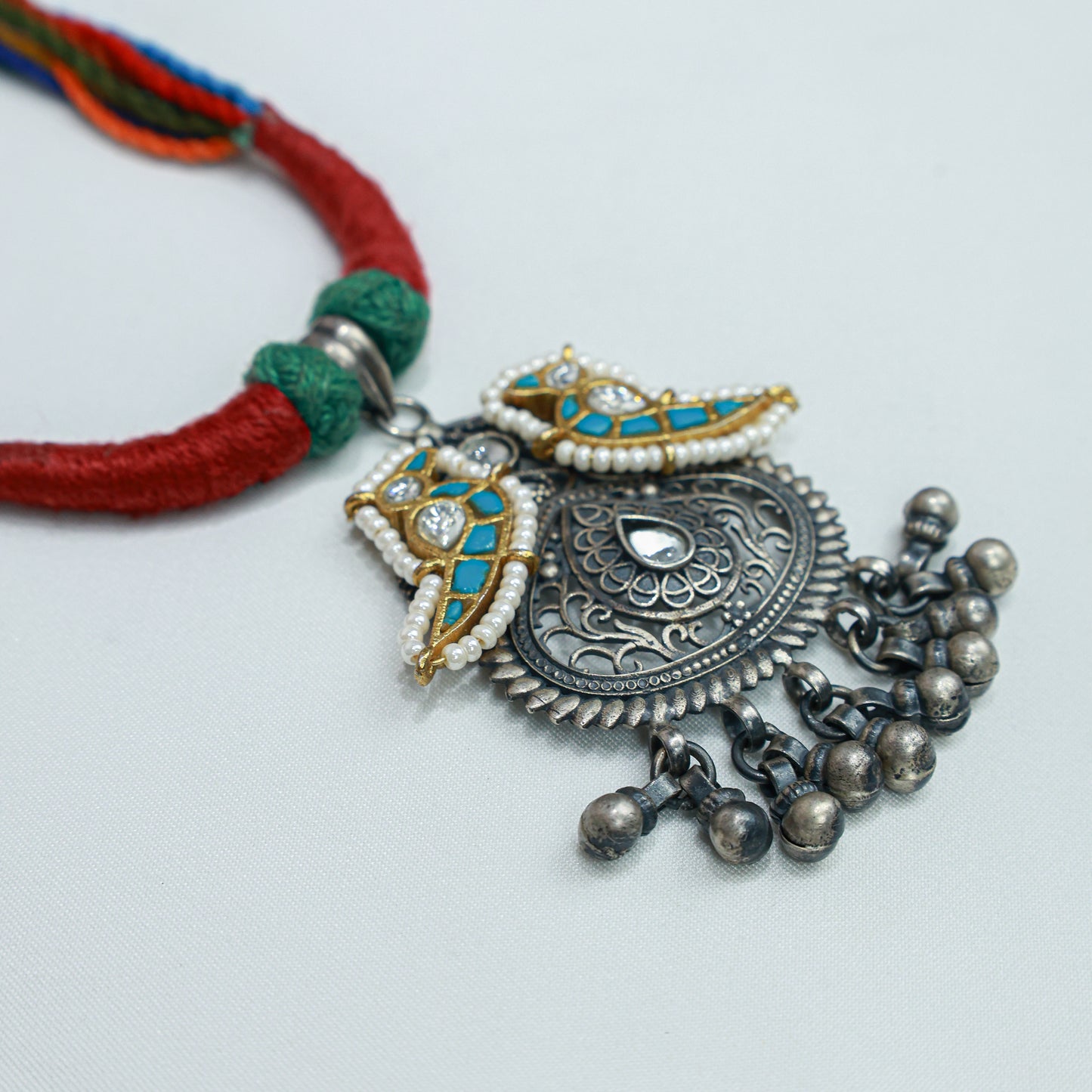 Anokhi Multi Color Dori And Parrot Motif 925 Silver Pendant