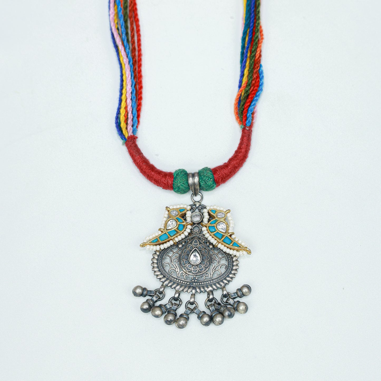 Anokhi Multi Color Dori And Parrot Motif 925 Silver Pendant