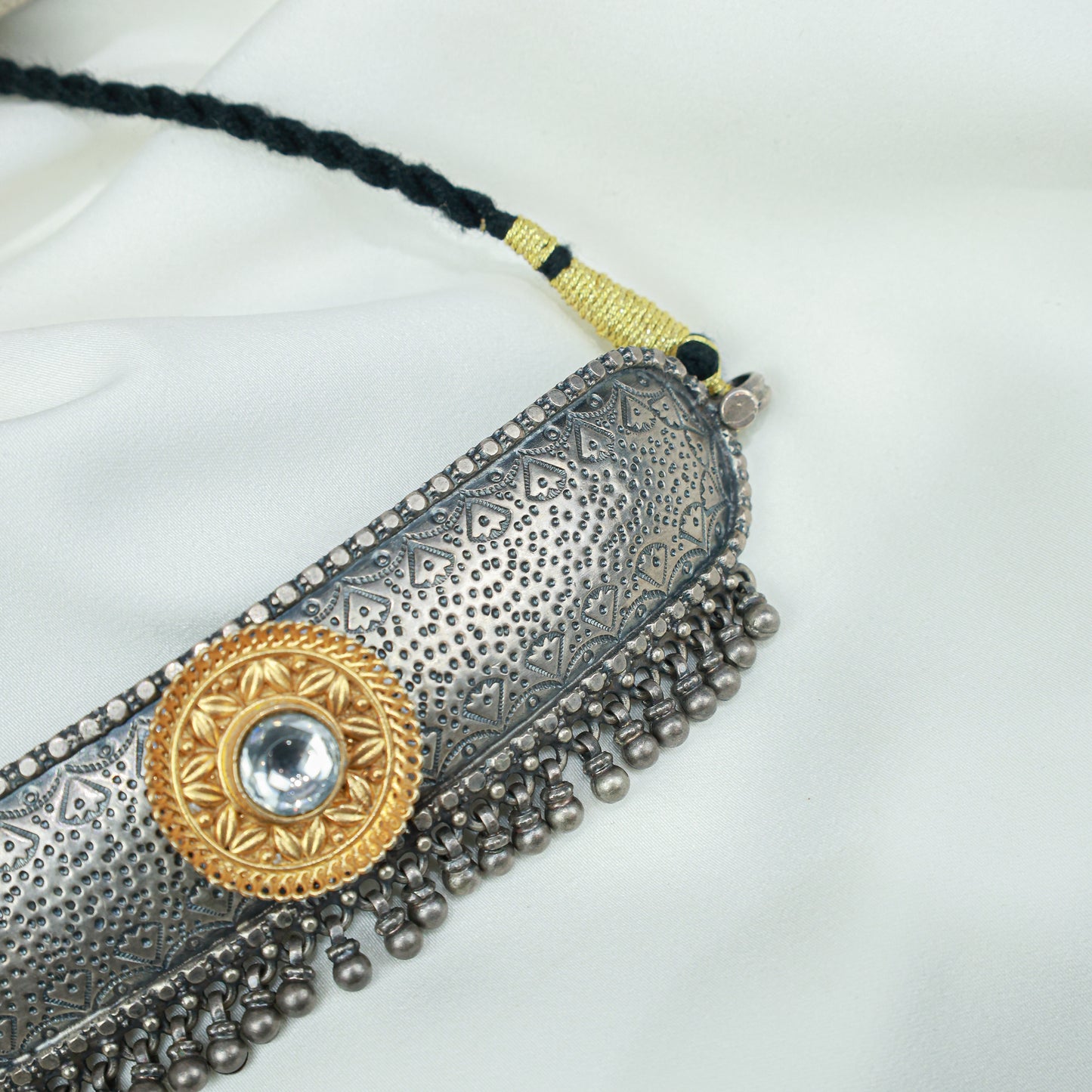 Anokhi Mandira Golden Motif 925 Silver Choker Necklace Set