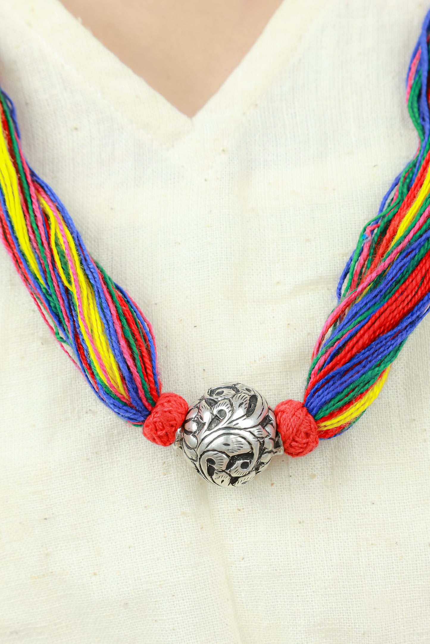 Noor Chitai Ball Multi Colour 925 Silver Necklace With Doori