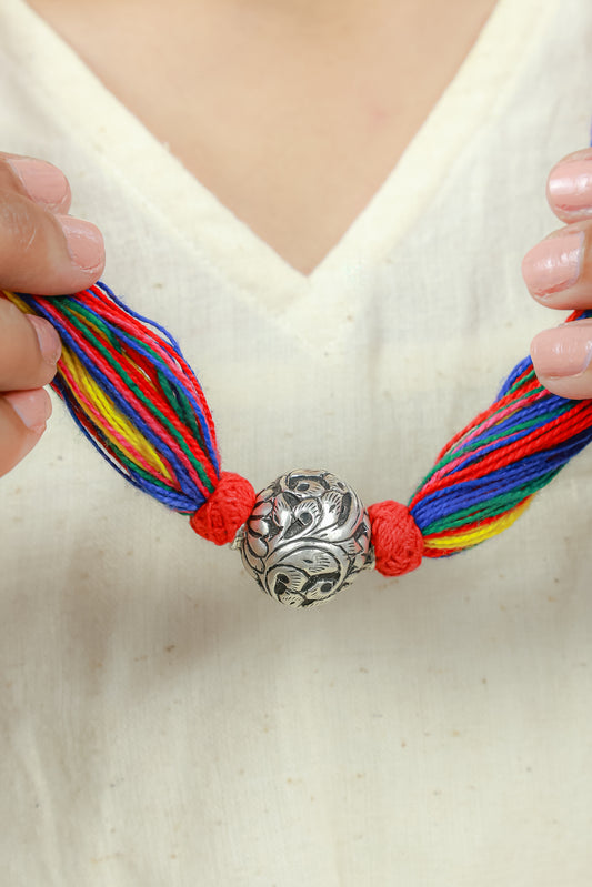 Noor Chitai Ball Multi Colour 925 Silver Necklace With Doori