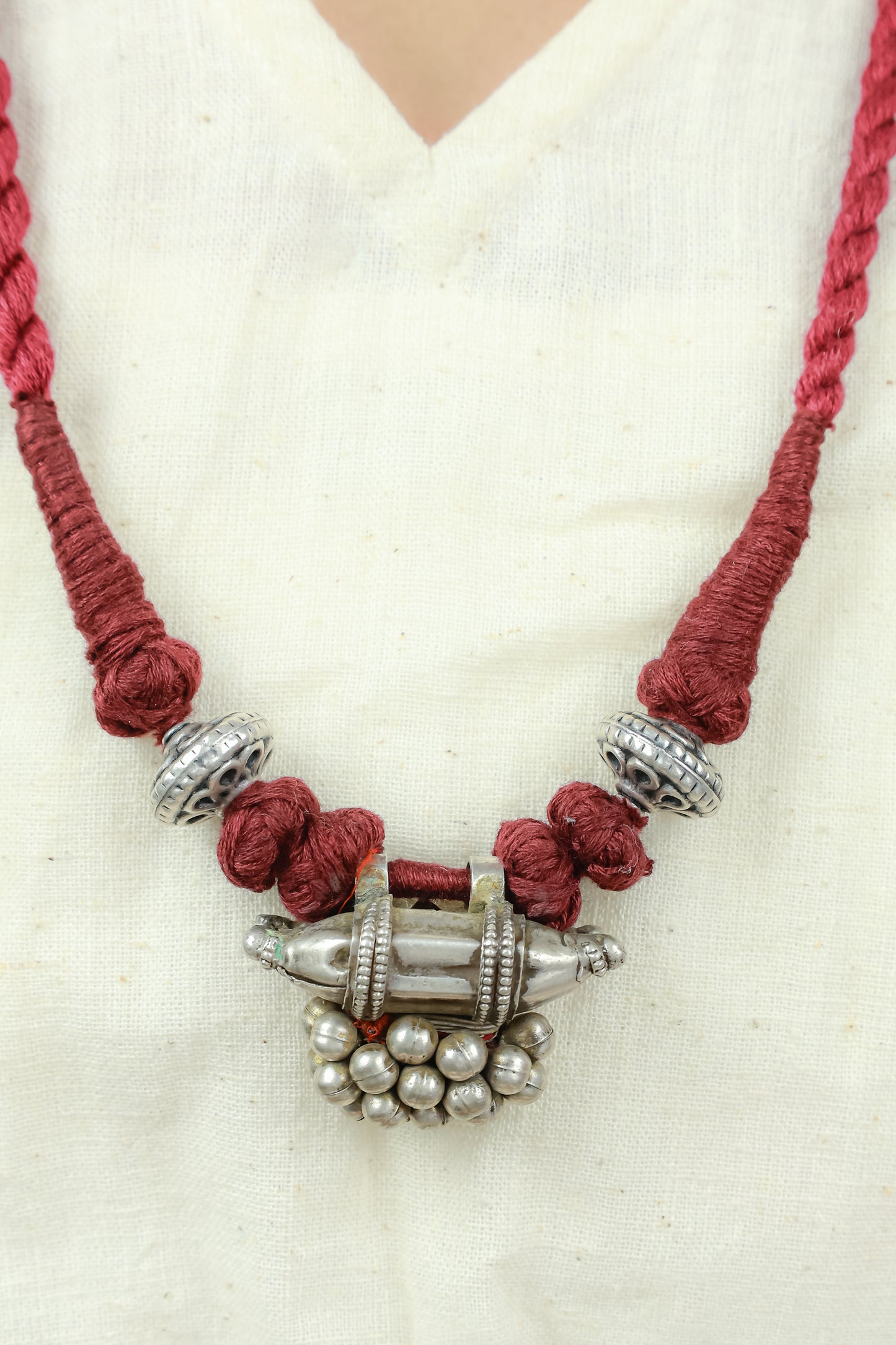 Tridha Tribal Tajeeb Gatha 925 Silver Maroon Dori Necklace