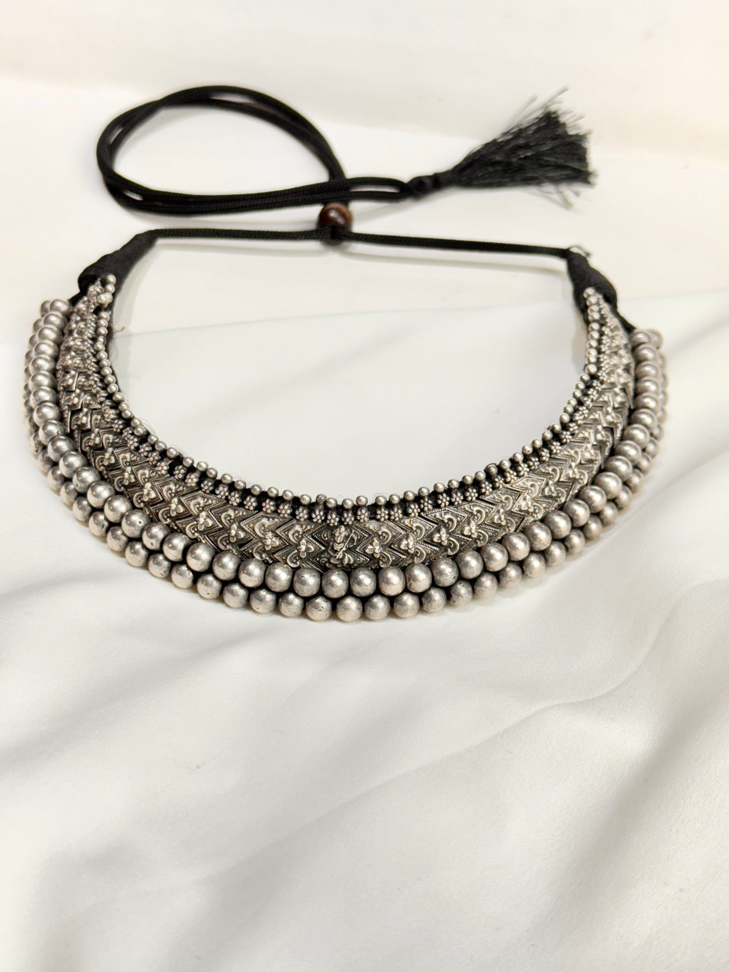 925 Silver Necklace| Saraswati Maa Kohlapuri Peshwa Thusi Necklace Set With Earrings