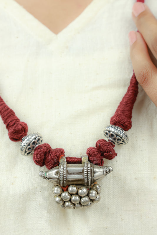 Tridha Tribal Tajeeb Gatha 925 Silver Maroon Dori Necklace