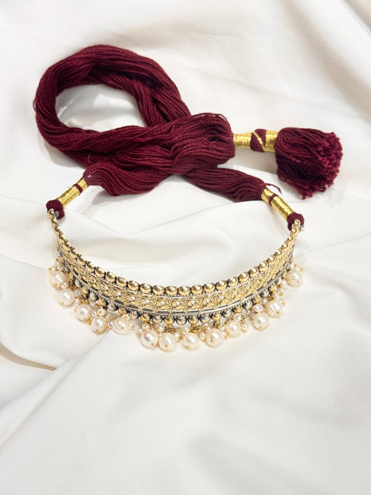 925 Silver Necklace|Dual Tone Statement Silver Choker With Pearls