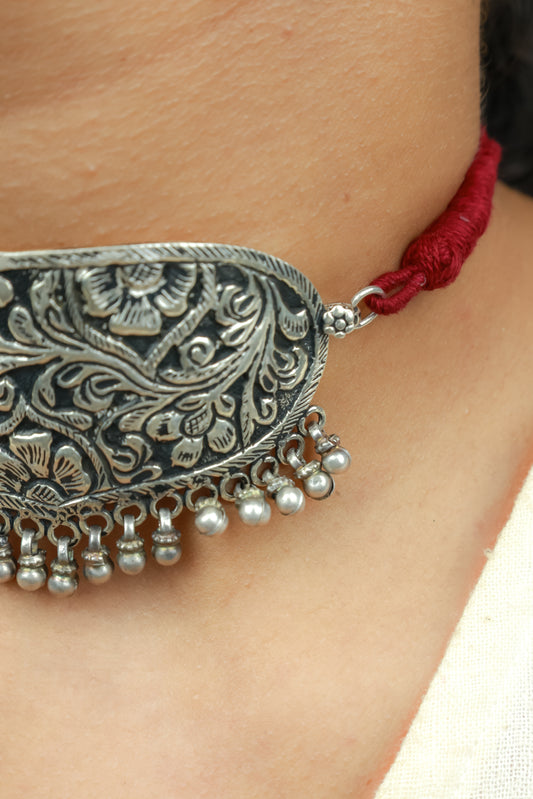 Noor Floral Chitai 925 Choker Necklace With Dori