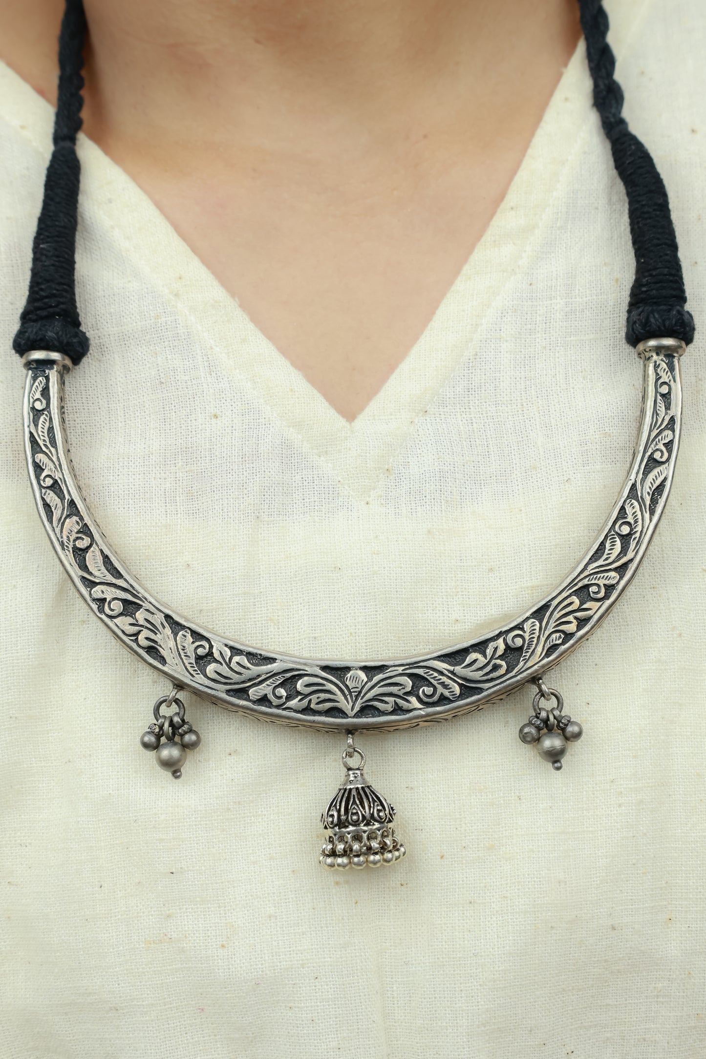Noor Phool Pati 925 Silver Necklace With Tinkling Ghungroo