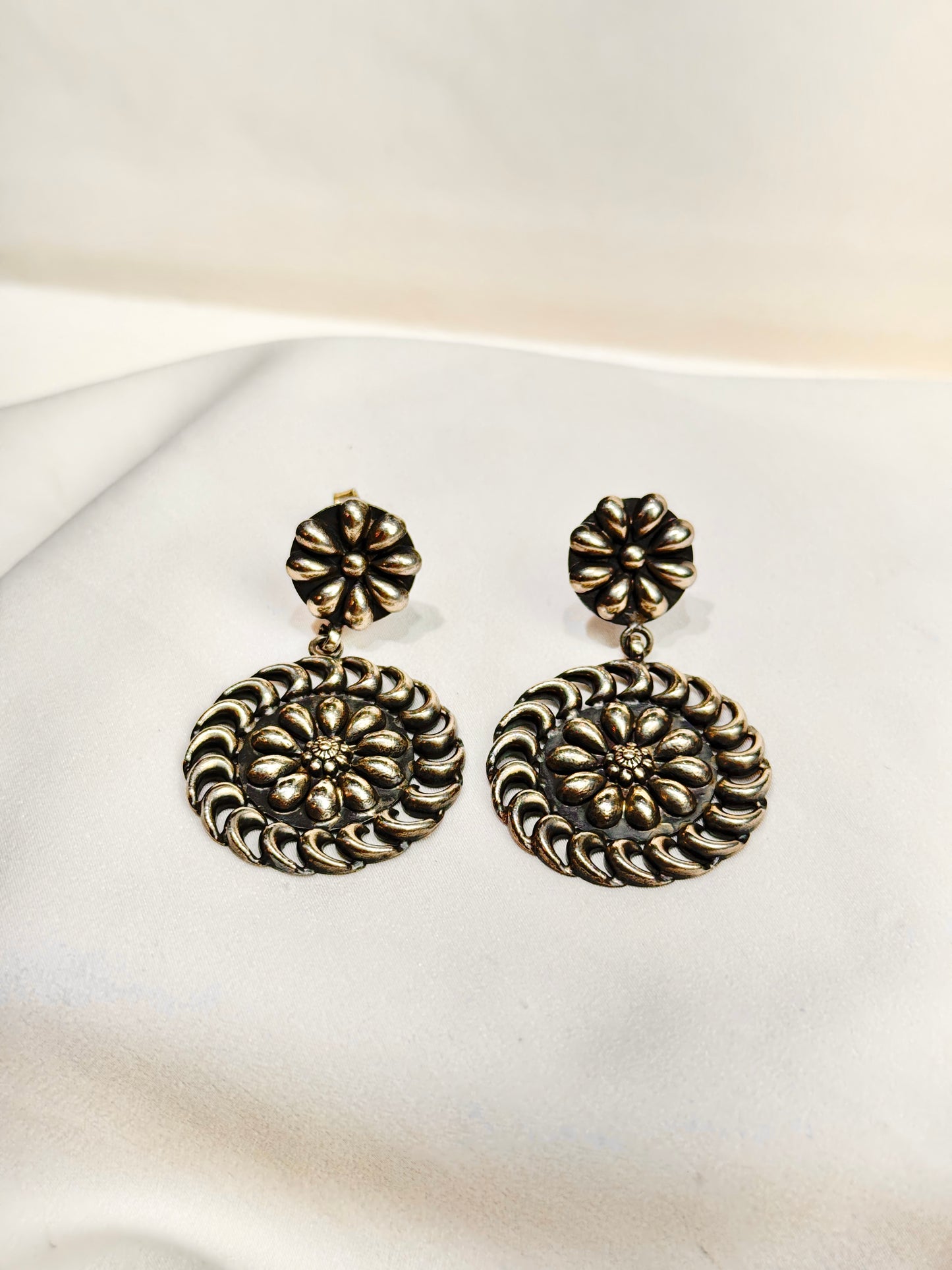 925 Silver Earrings| Vintage Floral Silver Jhumka Earrings