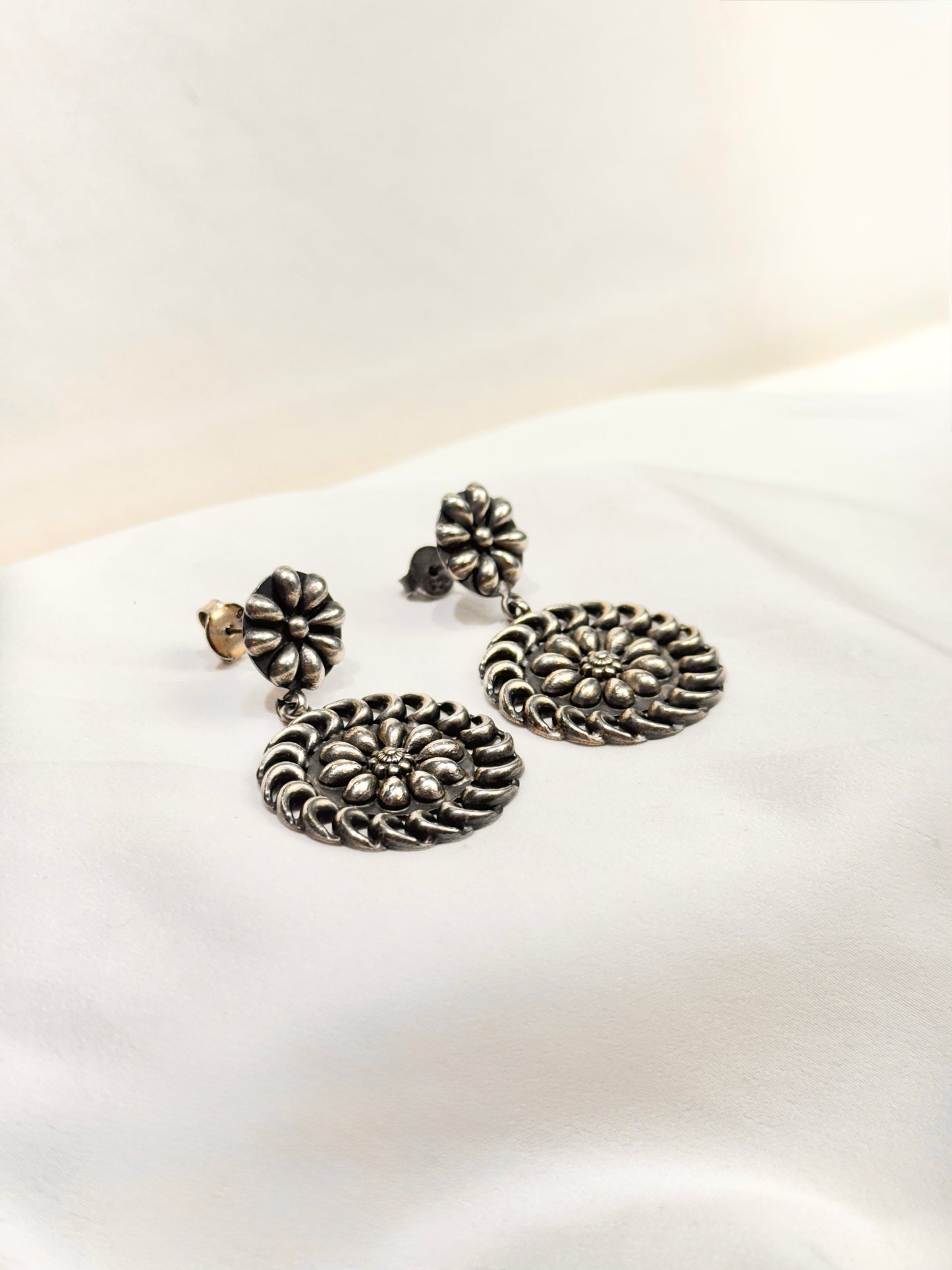 925 Silver Earrings| Vintage Floral Silver Jhumka Earrings