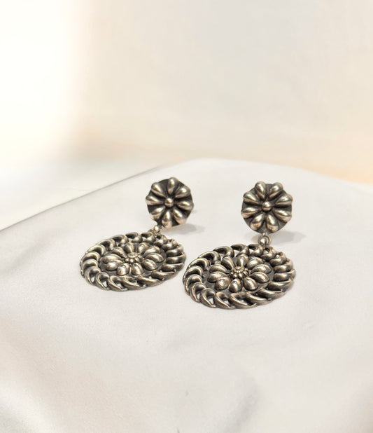 925 Silver Earrings| Vintage Floral Silver Jhumka Earrings