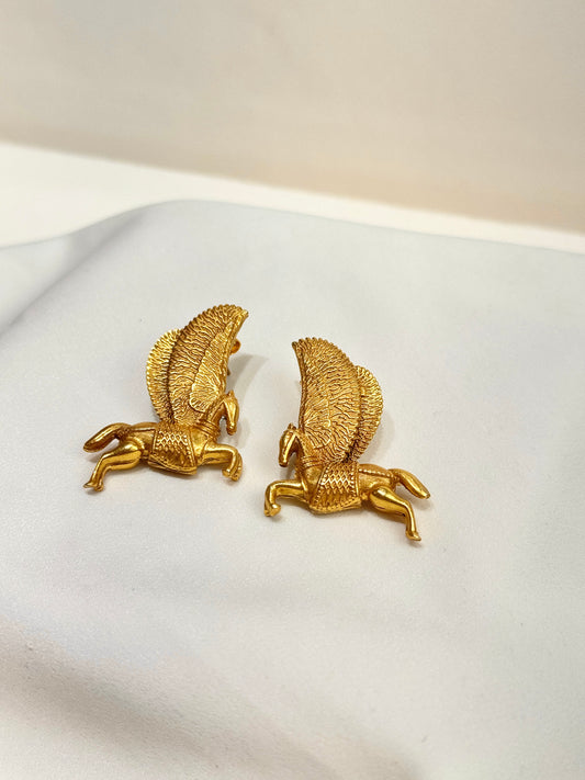 925 Silver Earrings| Gold Polished Pegasus Silver Earrings
