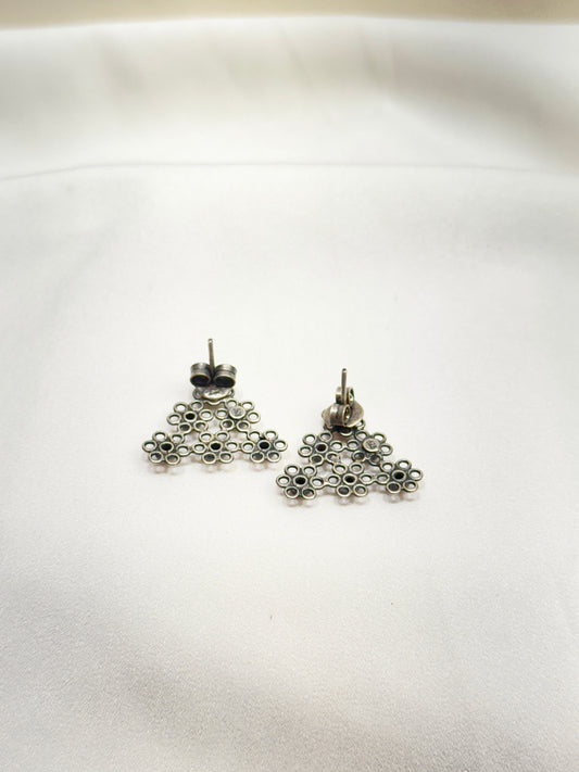925 Silver Earrings|Tridha Floral Jali Triangular Sillver Stud Earrings