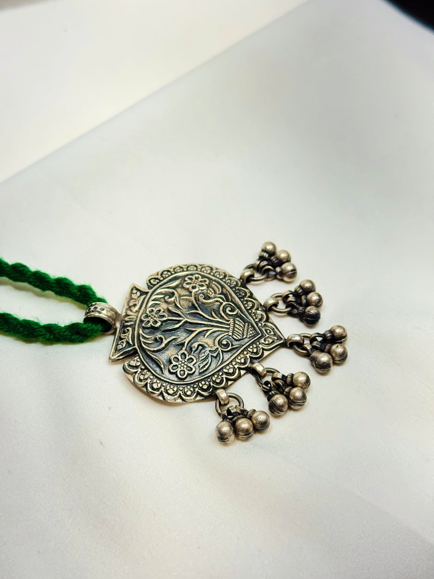 925 Silver Necklace|Tridha Phool Paan Shaped Silver Pendant With Ghungroo