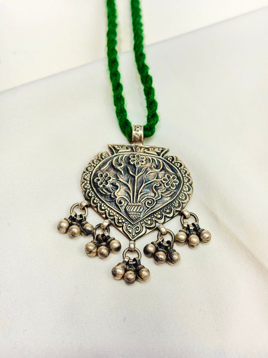 925 Silver Necklace|Tridha Phool Paan Shaped Silver Pendant With Ghungroo