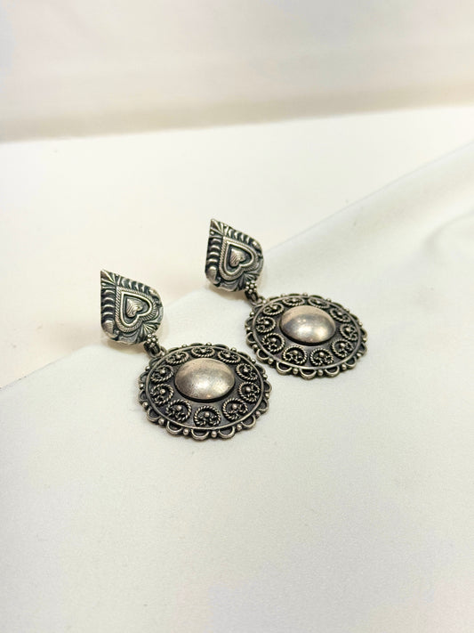 925 Silver Earrings| Tridha Tribal Statement Silver Jhumka Earrings