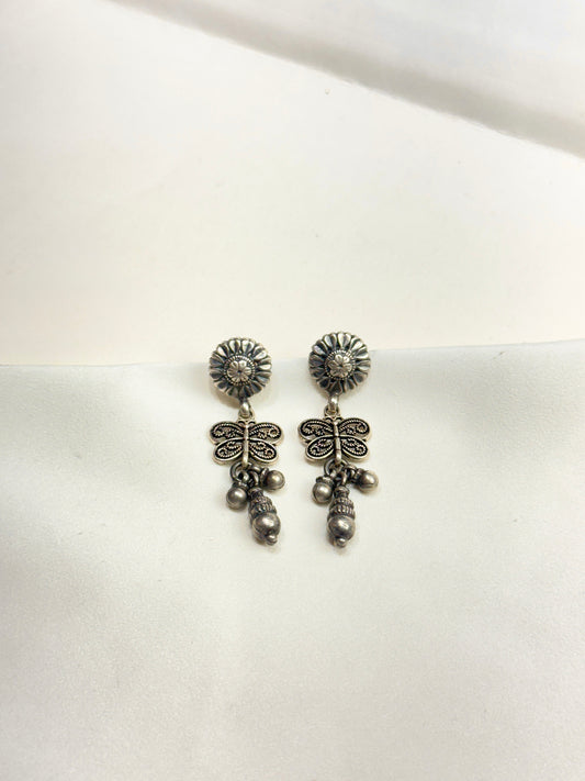 925 Silver Jhumka Earrings| Tridha Floral Butterfly Silver Earrings